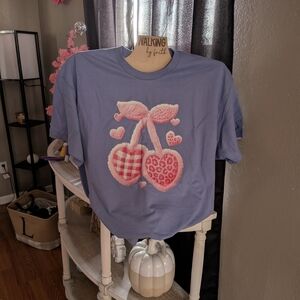 Gildan Blue Tee with Pink Heart Design